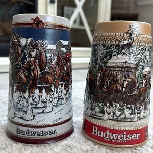 VINTAGE Set of 2 Budweiser Collectible Beer Steins - 1987&89- Ceramarte, Brazil